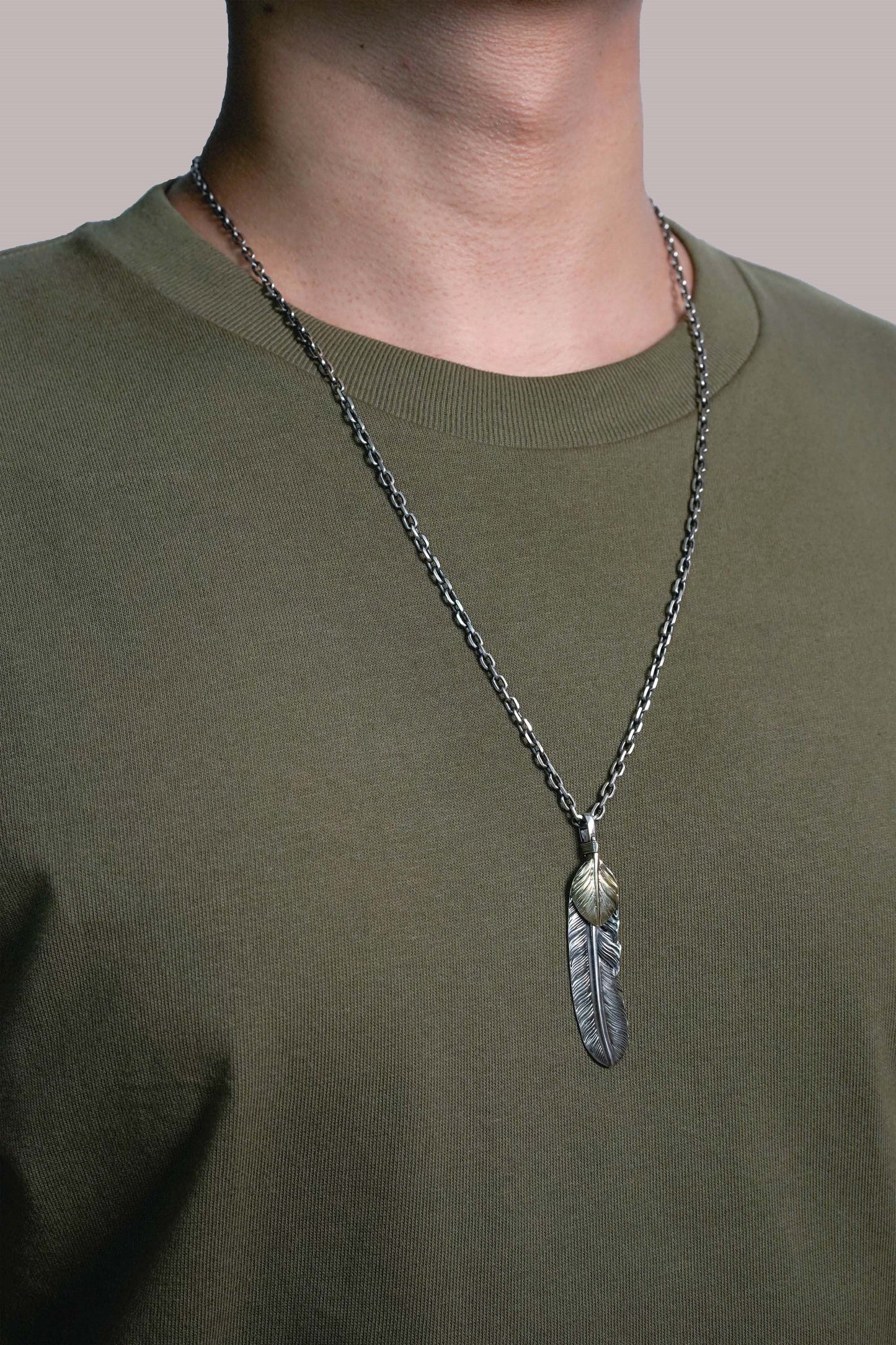 Left Feather Leaf Retro 925 Silver Goro Takahashi Pendant with Brass