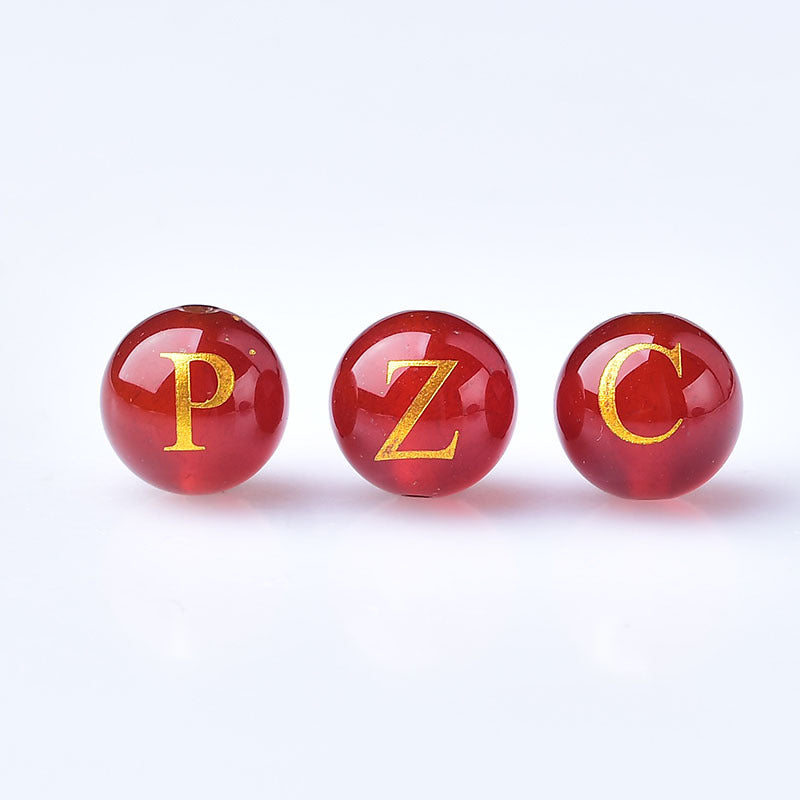 Natural Red Agate Beads - 26 Alphabet Loose Beads for Engraving Customization DIY
