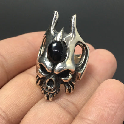 Black Onyx Gothic 925 Sterling Silver Skull Ring