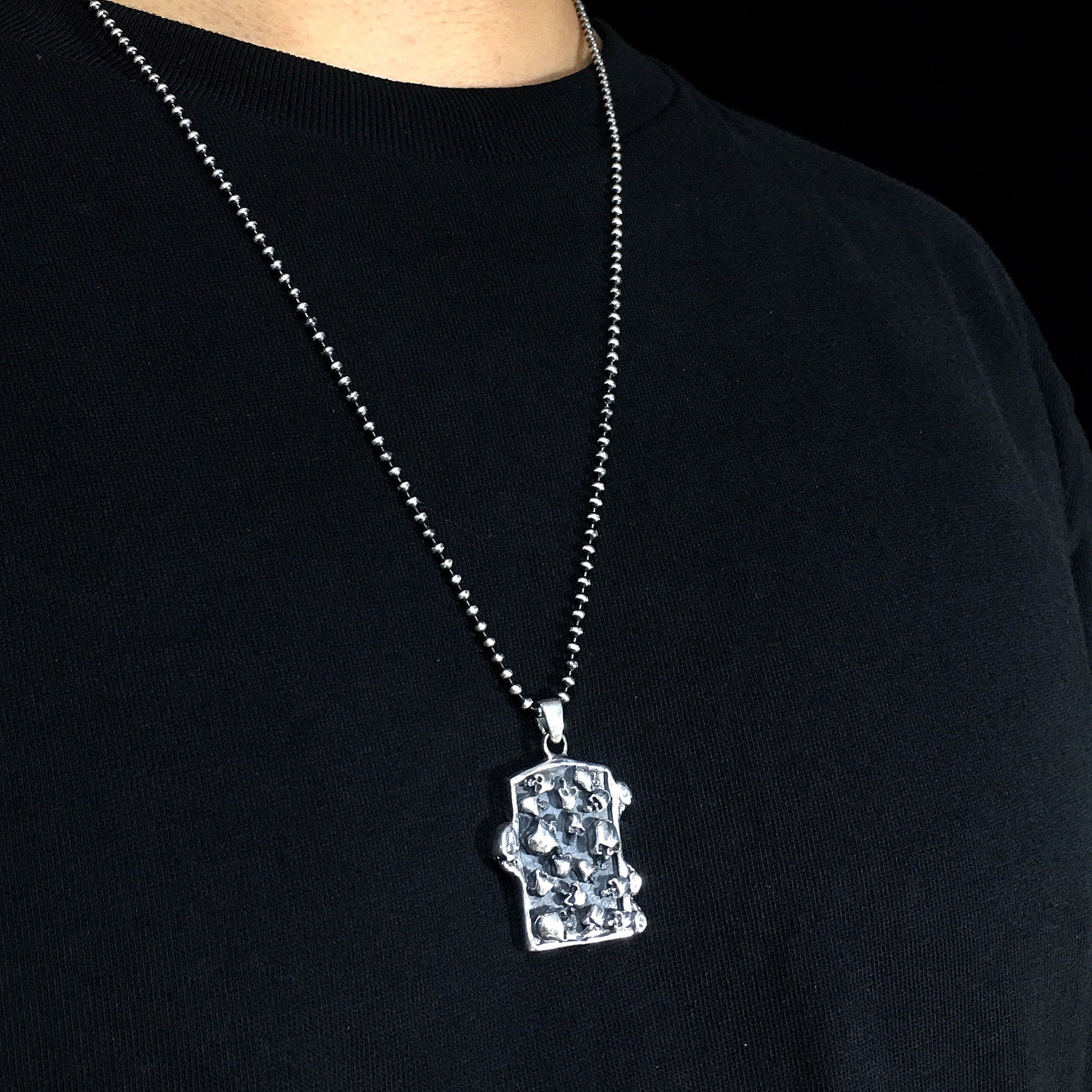 Rectangle Skull Pendant 925 Retro Sterling Silver