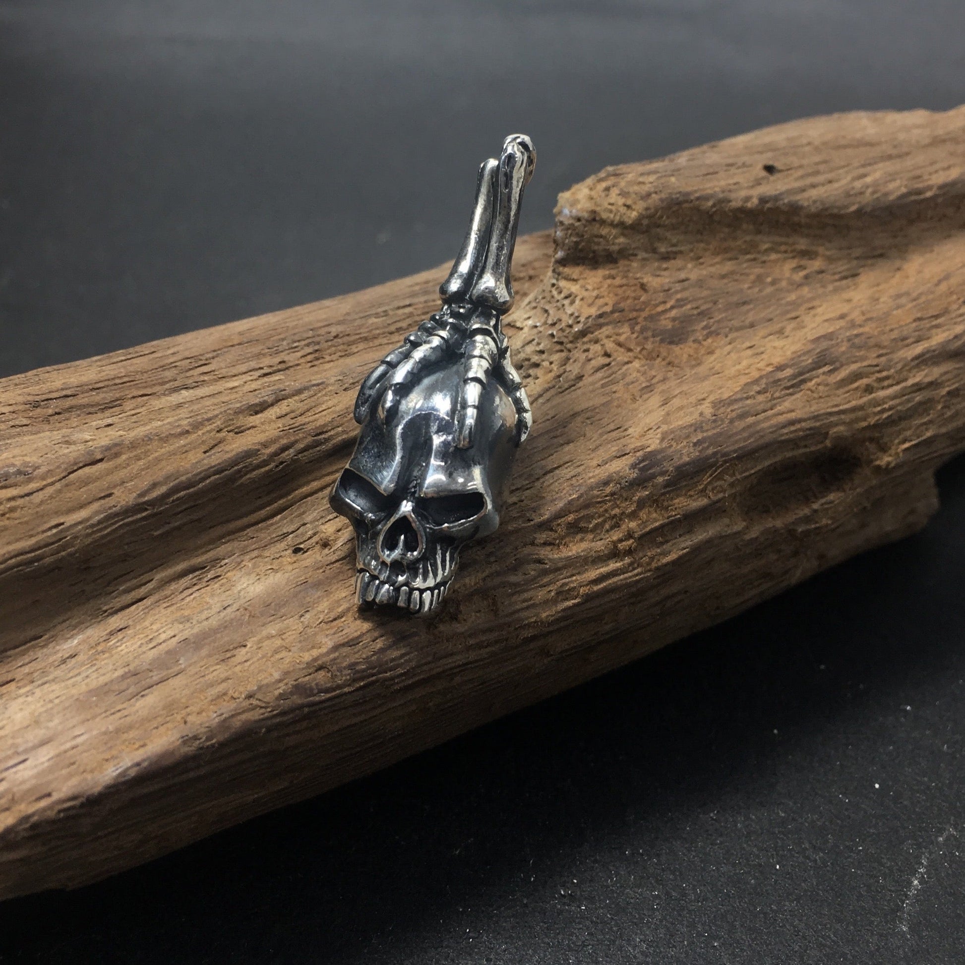 Gothic Sterling Silver Mens Eagle Bird Claw Grabbing Skull Pendant