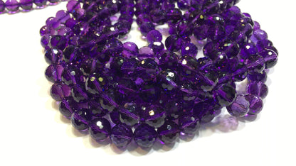 Faceted Round Piezoelectric Amethyst Beads