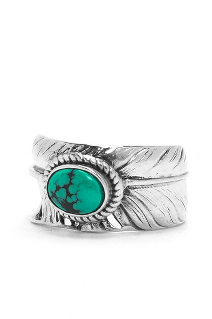 Takahashi Goro Mens Feather 925 Sterling Silver Natural Turquoise Ring