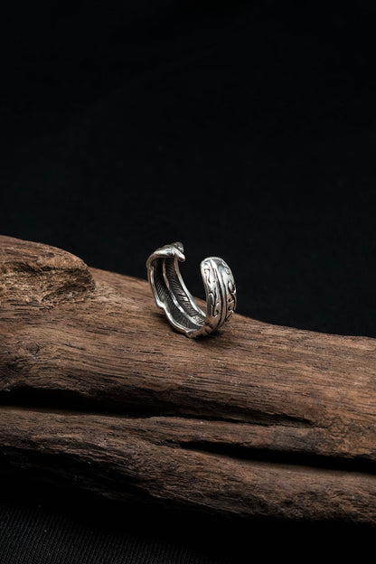 Retro 925 Sterling Silver Open Feather Ring