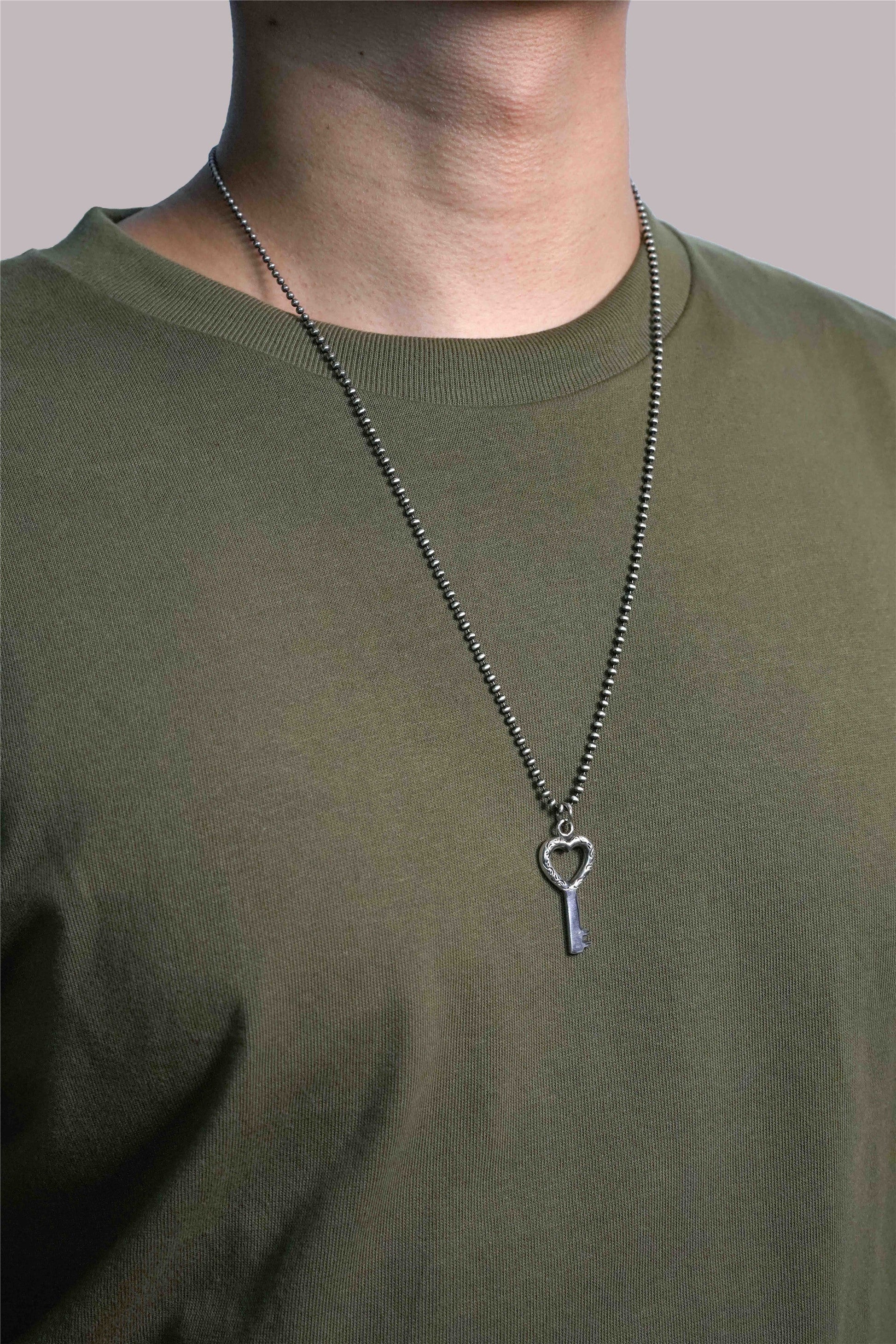 Antique 925 Silver Heart Key Pendant