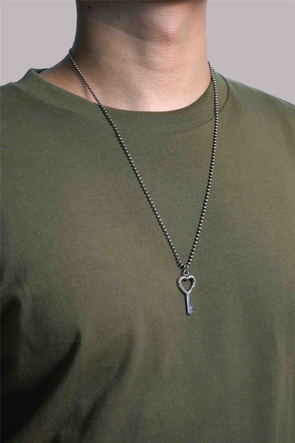 Antique 925 Silver Heart Key Pendant