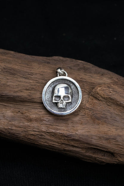 Retro Skull 925 Sterling Silver Coin Pendant
