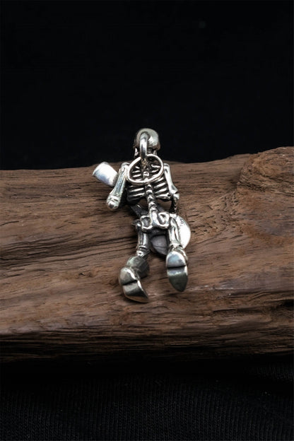 Rock Guitarist Skull Pendant Retro 925 Sterling Silver
