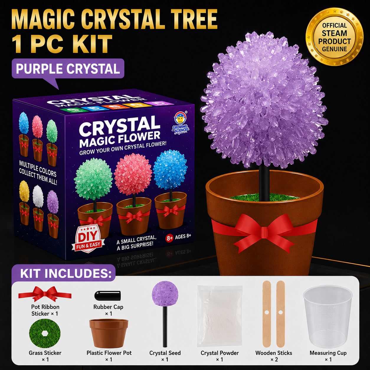 Crystal Growing Kit with 6 Crystals for science experiment, steam learning, birthday gift