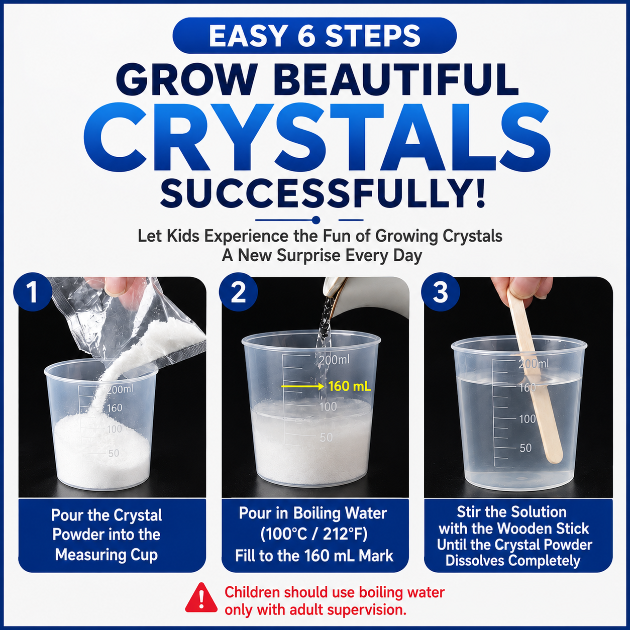 Crystal Growing Kit with 6 Crystals for science experiment, steam learning, birthday gift
