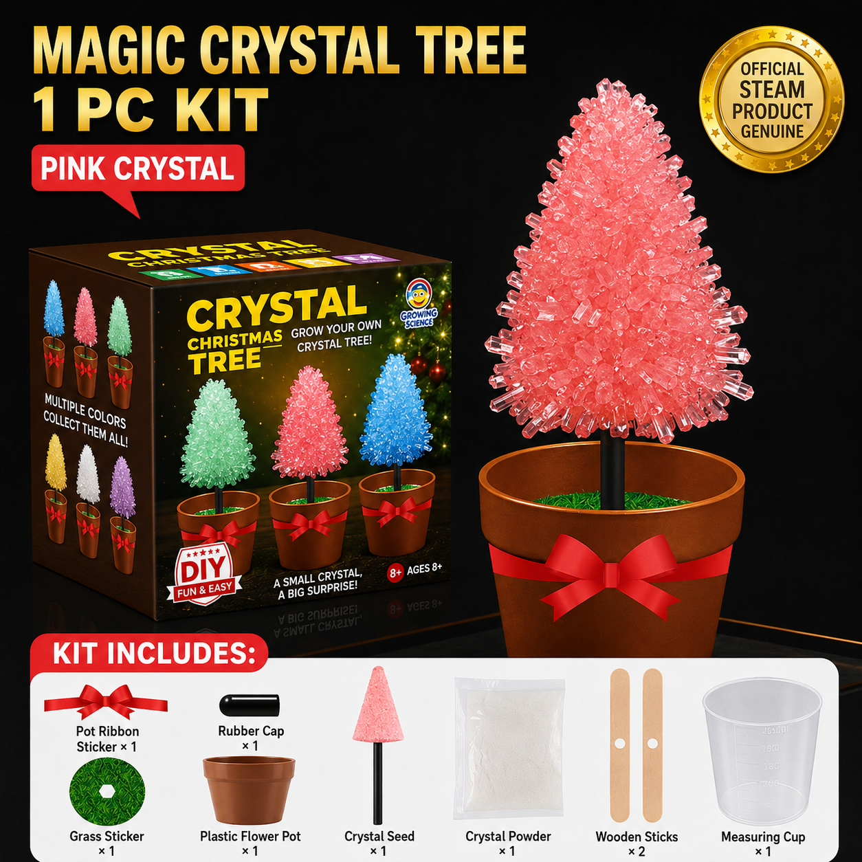 Crystal Growing Kit with 6 Crystals for science experiment, steam learning, birthday gift