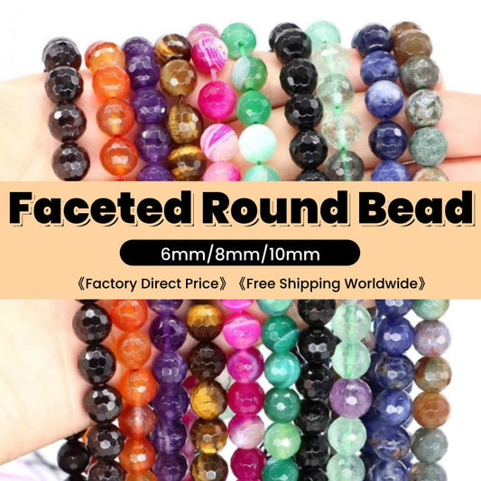 Round Faceted Beads Crystal/Quartz/Jasper/Agate 6mm 8mm 10mm