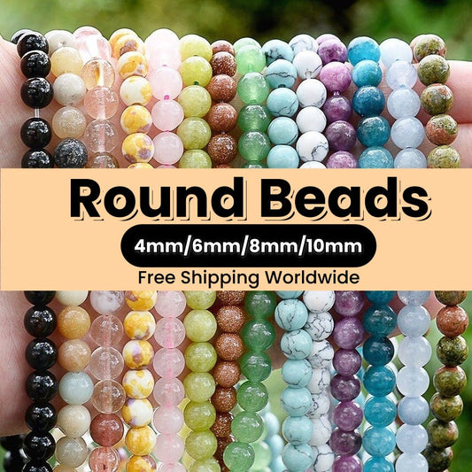 70 Options Natural Gemstone Round Smooth Beads Healing Genuine Stone Loose Beads For Bracelet Necklace DIY Jewelry Making 4mm 6mm 8mm 10mm