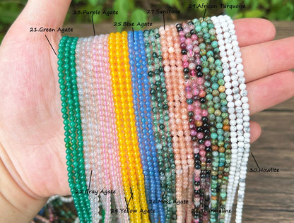 Natural Gemstone Round Beads,2mm/3mm/4mm Smooth Round Beads-Free Shipping