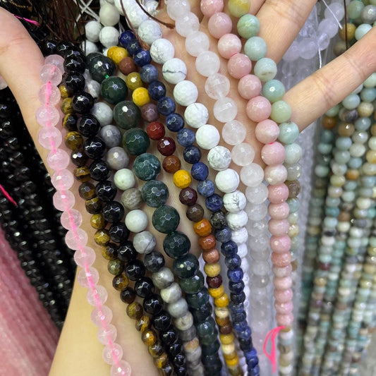 Natural Faceted Gemstone Beads 4mm 6mm 8mm 10mm Cut Stone Round Loose Bead Agate Crystal Quartz Gemstone Spacer Beads for DIY Jewelry Making