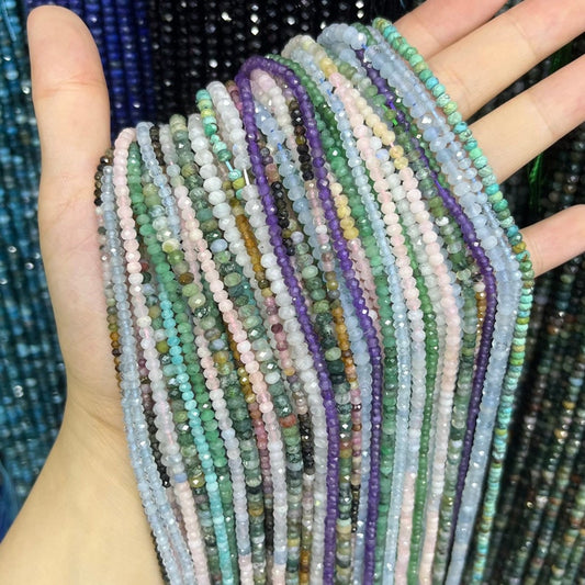 Natural Crystal Agate Stone Faceted Rondelle Beads 2*3mm 3*4-4.5mm Gemstone Rondelle Shape Cut Bead Round Loose Beads for DIY Jewelry Making