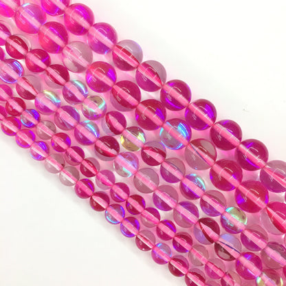 Hot Pink AB Crystal Quartz Round Loose Bead