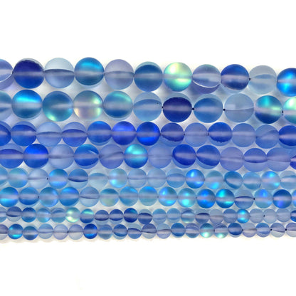 Blue Frosted AB Crystal  Quartz Round Bead