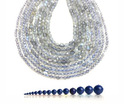 Natural Labradorite & Gray Moonstone Faceted Round Beads Healing Gemstone Loose Beads  for DIY Jewelry MakingAAAAA Quality 2mm 4mm