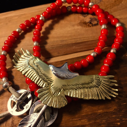 Japan Takahashi Goro Silver Feather Leather Necklace Right Feather 66x14mm Eagle 30x70mm Retro Sterling 925 Silver Hip Hop style Necklace