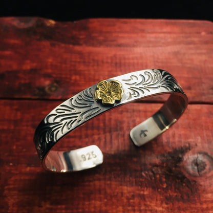 Japan Takahashi Goro Flower Retro Silver Bangle Bracelet Diameter 48x65mm Width 12mm Hip Hop Style Sterling 925 Silver Fashion Bangle