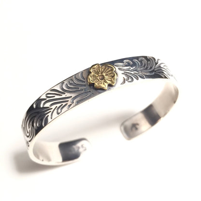Japan Takahashi Goro Flower Retro Silver Bangle Bracelet Diameter 48x65mm Width 12mm Hip Hop Style Sterling 925 Silver Fashion Bangle