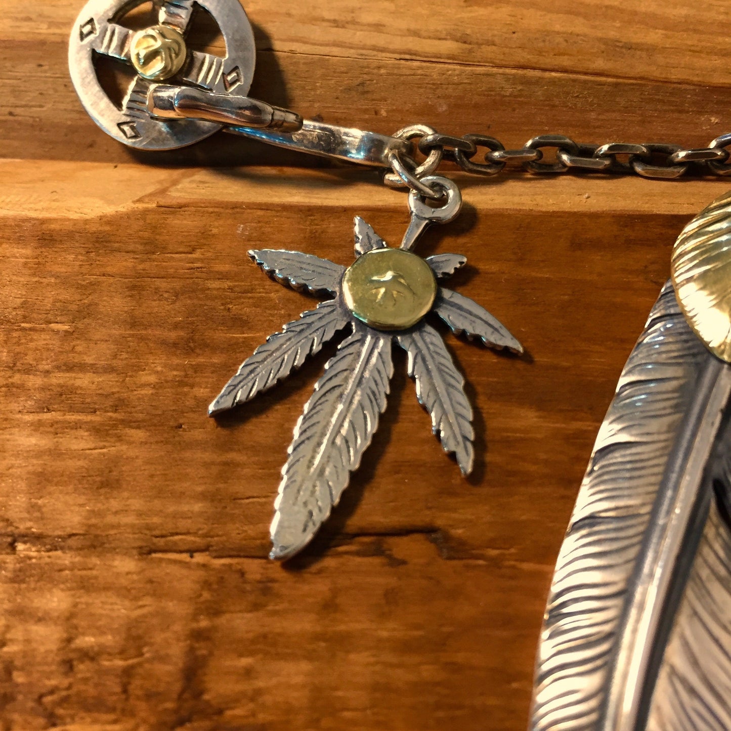 Japan Takahashi Goro Feather Bird Necklace Set Left Feather 66x14mm Leaf 23x33mm Retro Sterling 925 Silver Hip Hop style Fashion Necklace