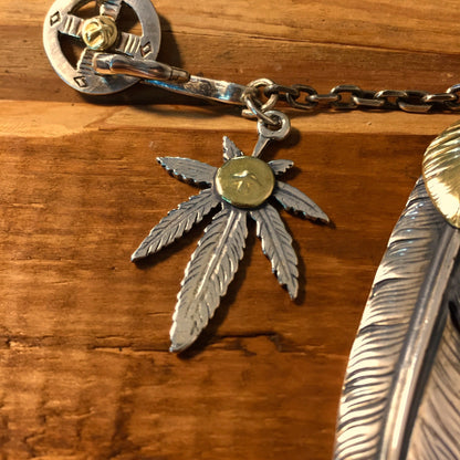 Japan Takahashi Goro Feather Bird Necklace Set Left Feather 66x14mm Leaf 23x33mm Retro Sterling 925 Silver Hip Hop style Fashion Necklace