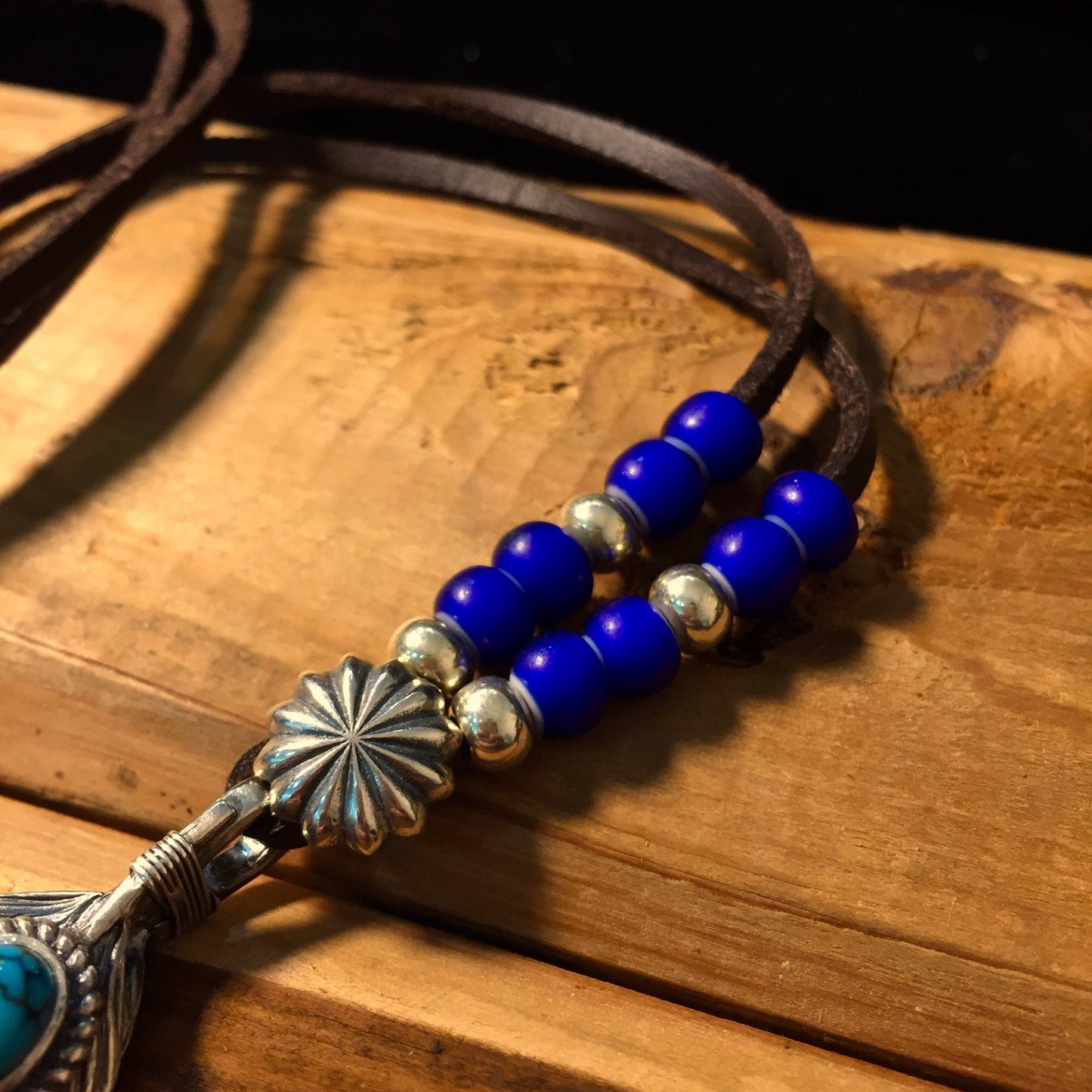 Japan Takahashi Goro Feather Necklace Set Right Feather 66x14mm Turquoise 5x7mm Leather Necklace44cm Retro Sterling 925 Silver Hip Hop style
