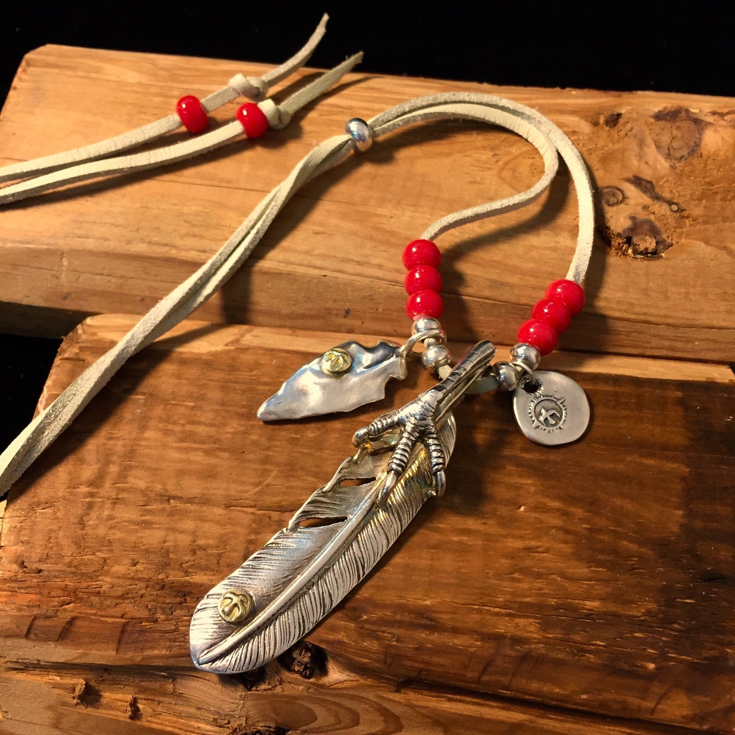 Japan Takahashi Goro Silver Feather Claw Leather Necklace Right Feather66x14mm Retro Sterling 925 Silver Hip Hop style Fashion Necklace 44cm