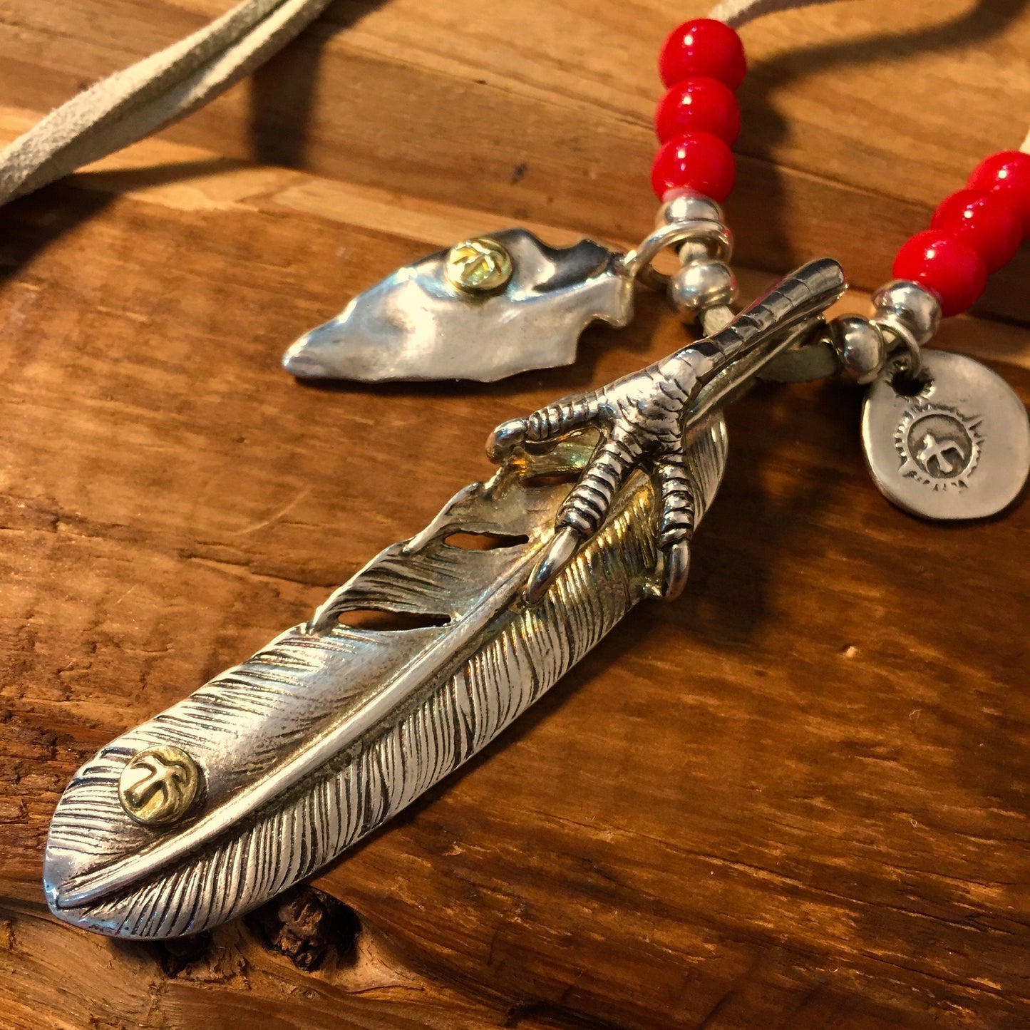 Japan Takahashi Goro Silver Feather Claw Leather Necklace Right Feather66x14mm Retro Sterling 925 Silver Hip Hop style Fashion Necklace 44cm