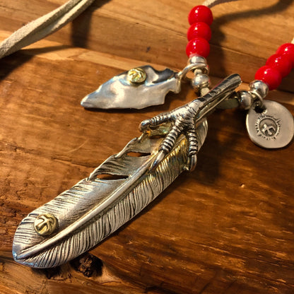 Japan Takahashi Goro Silver Feather Claw Leather Necklace Right Feather66x14mm Retro Sterling 925 Silver Hip Hop style Fashion Necklace 44cm