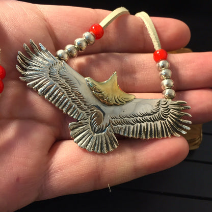 Japan Takahashi Goro Silver Eagle Leather Necklace Eagle 30x70mm Retro Sterling 925 Silver Hip Hop style Necklace Fashion Pendent 44mm